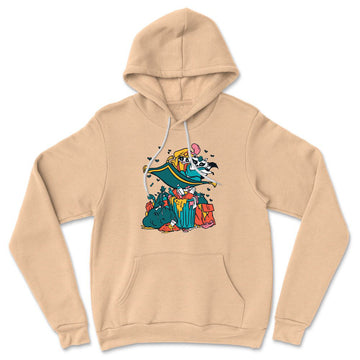 Raccoon Flying Aladdin Hoodie in Heather Sand Dune color